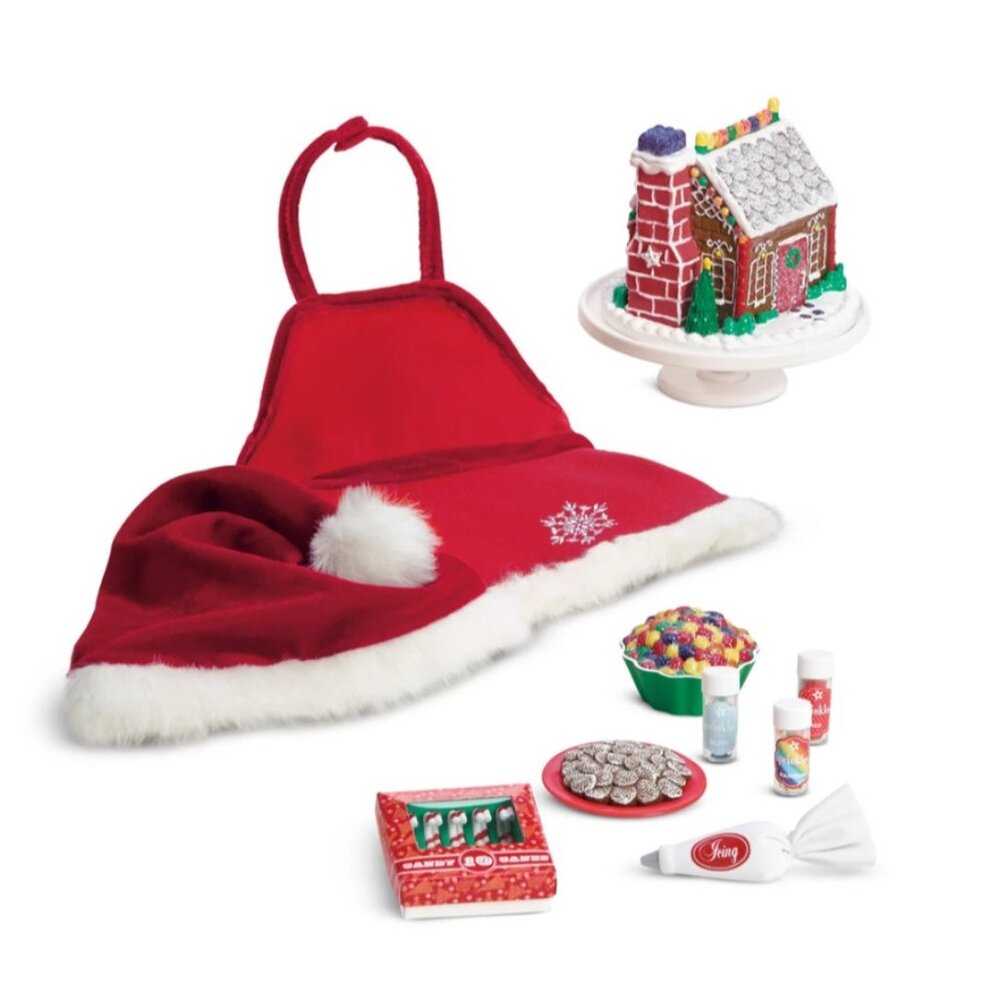 American Girl Sugar & Spice Baking Set‎ Gingerbread House Santa Hat Christmas
